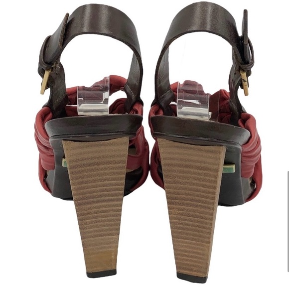 L.A.M.B Red Leather Twist Wood Stacked High Heels Women Size 7M red & brown - Picture 5 of 15